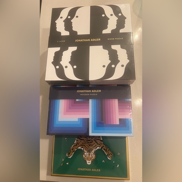 Jonathan Adler Other - BUNDLE of 3 Jonathan Adler puzzles: 2 Wooden, 1 Regular foil-stamp (Green Tiger)